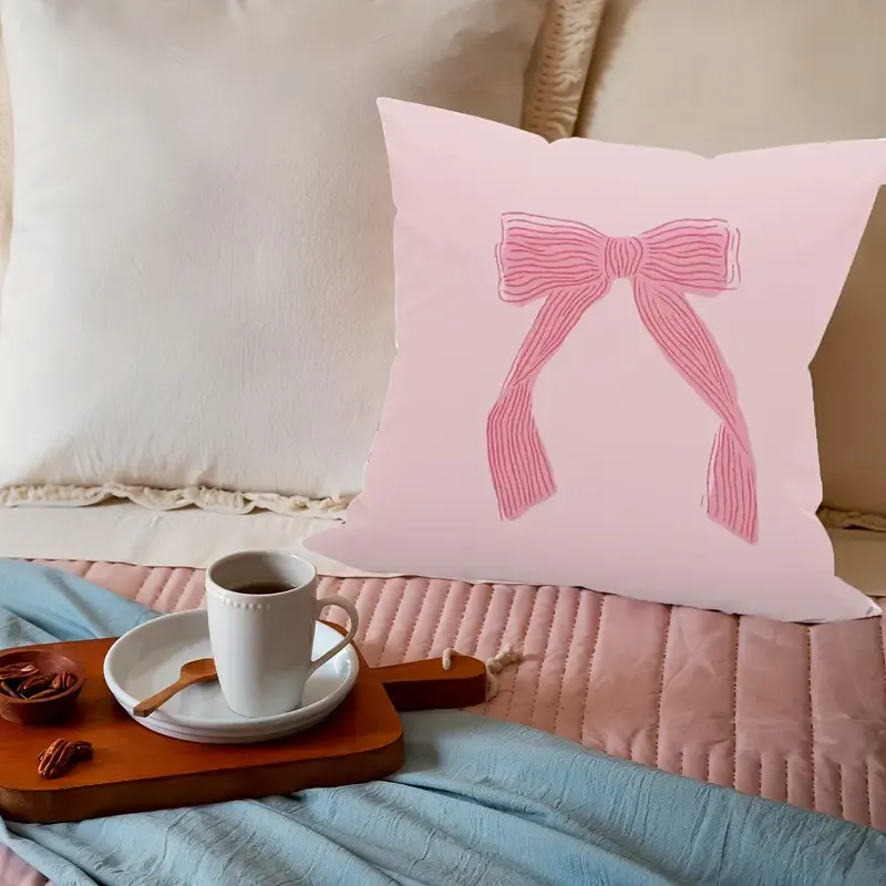Pink Girl Bow Print Cushion
