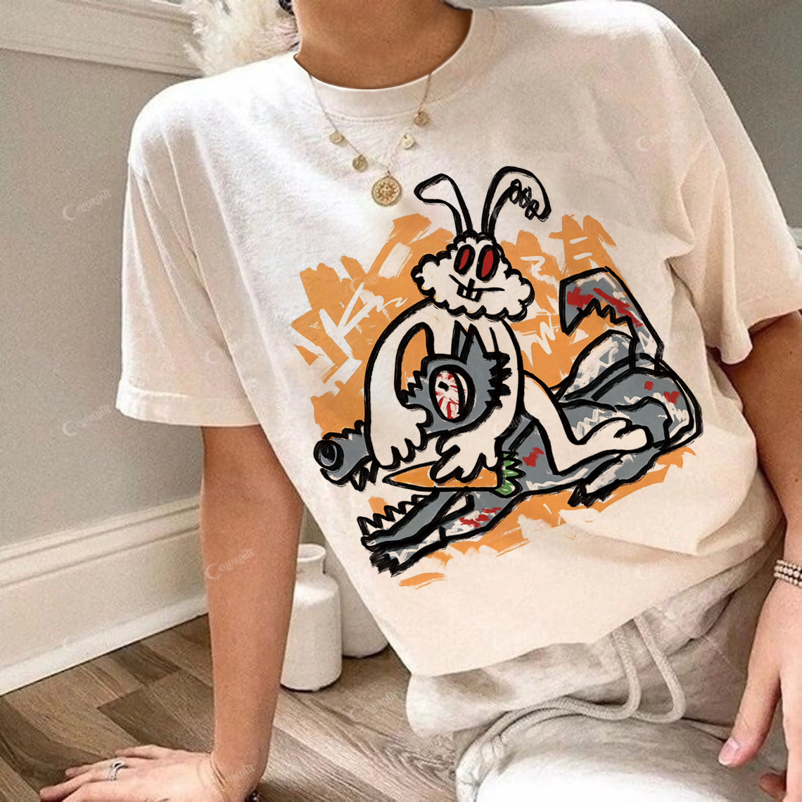 Colordate Women's Crazy Rabbit Round Neck Short Sleeve Tee