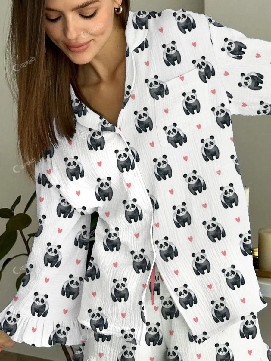 Women's Panda Heart Pajamas Set