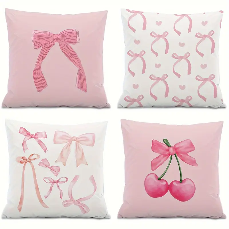 Pink Girl Bow Print Cushion