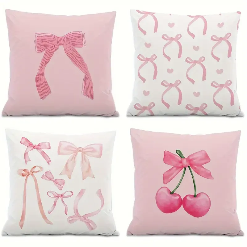 Pink Girl Bow Print Cushion