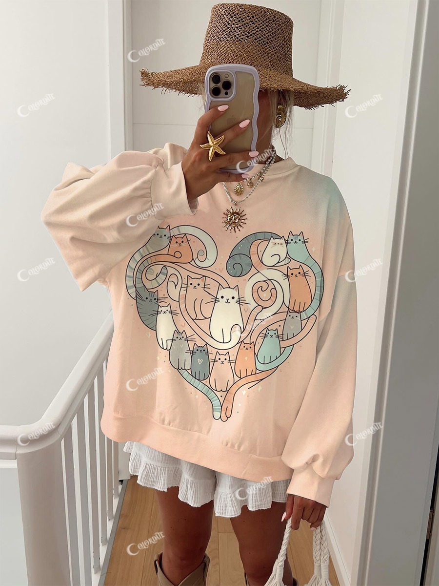 Women's Valentine's Day Cute Cat Print Sweatshirt