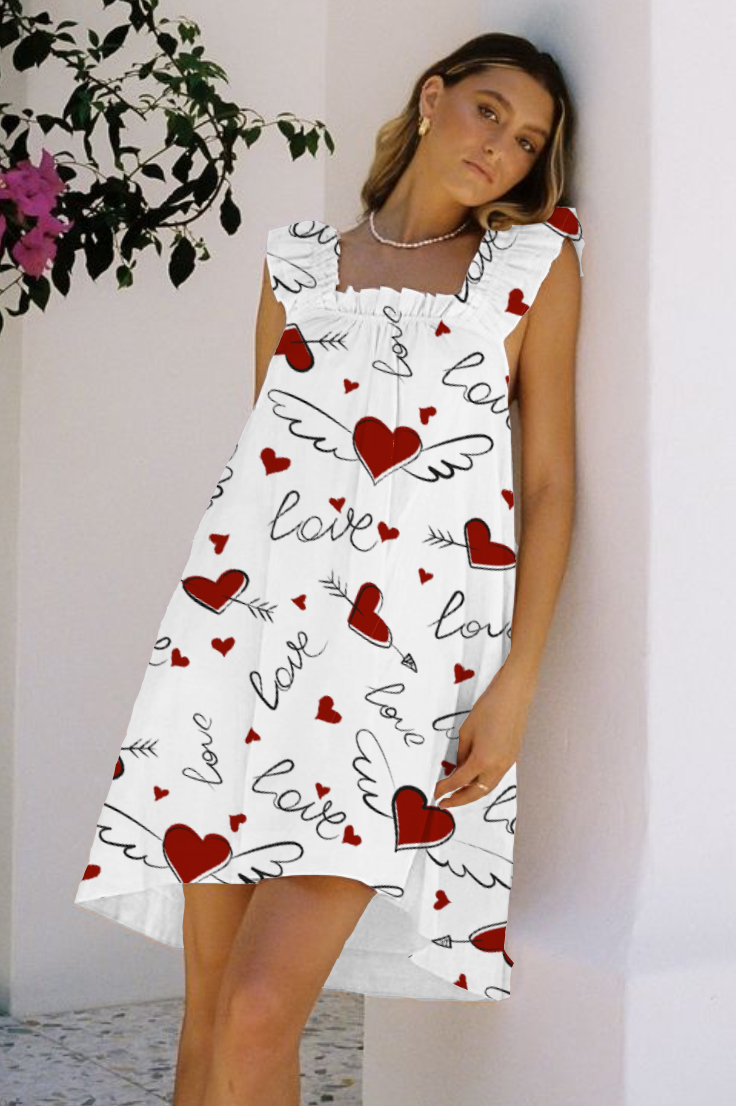 Women's Love Wings Printed Ruffle Mid-Length Nightgown