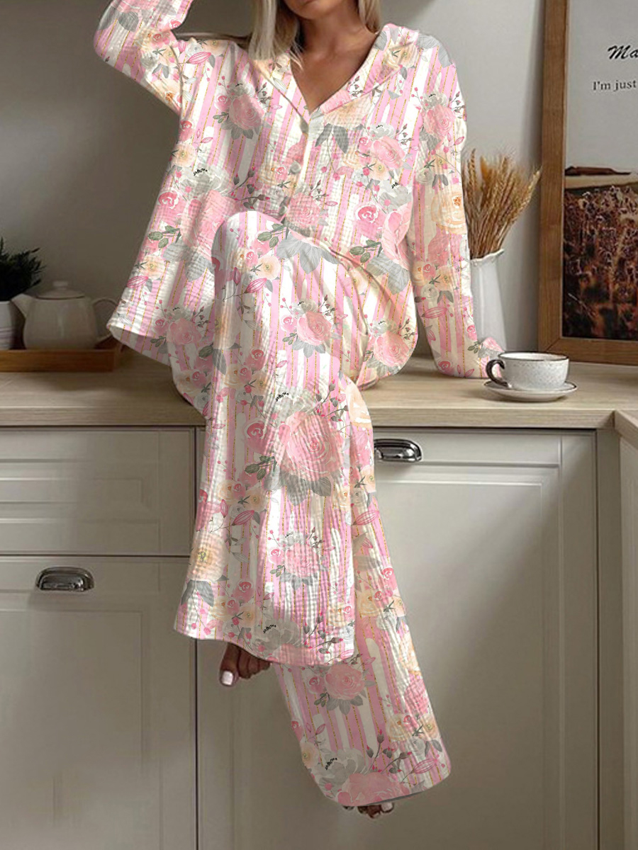 Women's Rose Printed Casual Homewear Set