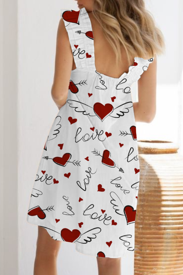 Women's Love Wings Printed Ruffle Mid-Length Nightgown