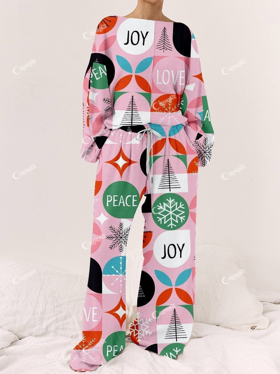 Women's Simple Christmas Printed Round Neck Linen Cotton Suit