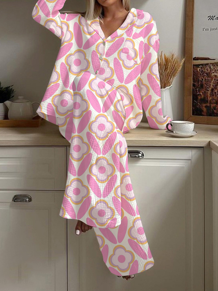 Women's Geometric Floral Print Casual Homewear Set