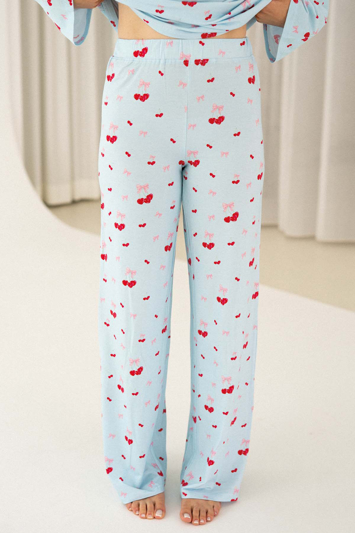 Sleep Set Sweet Cherries Print Light Blue Loungewear 