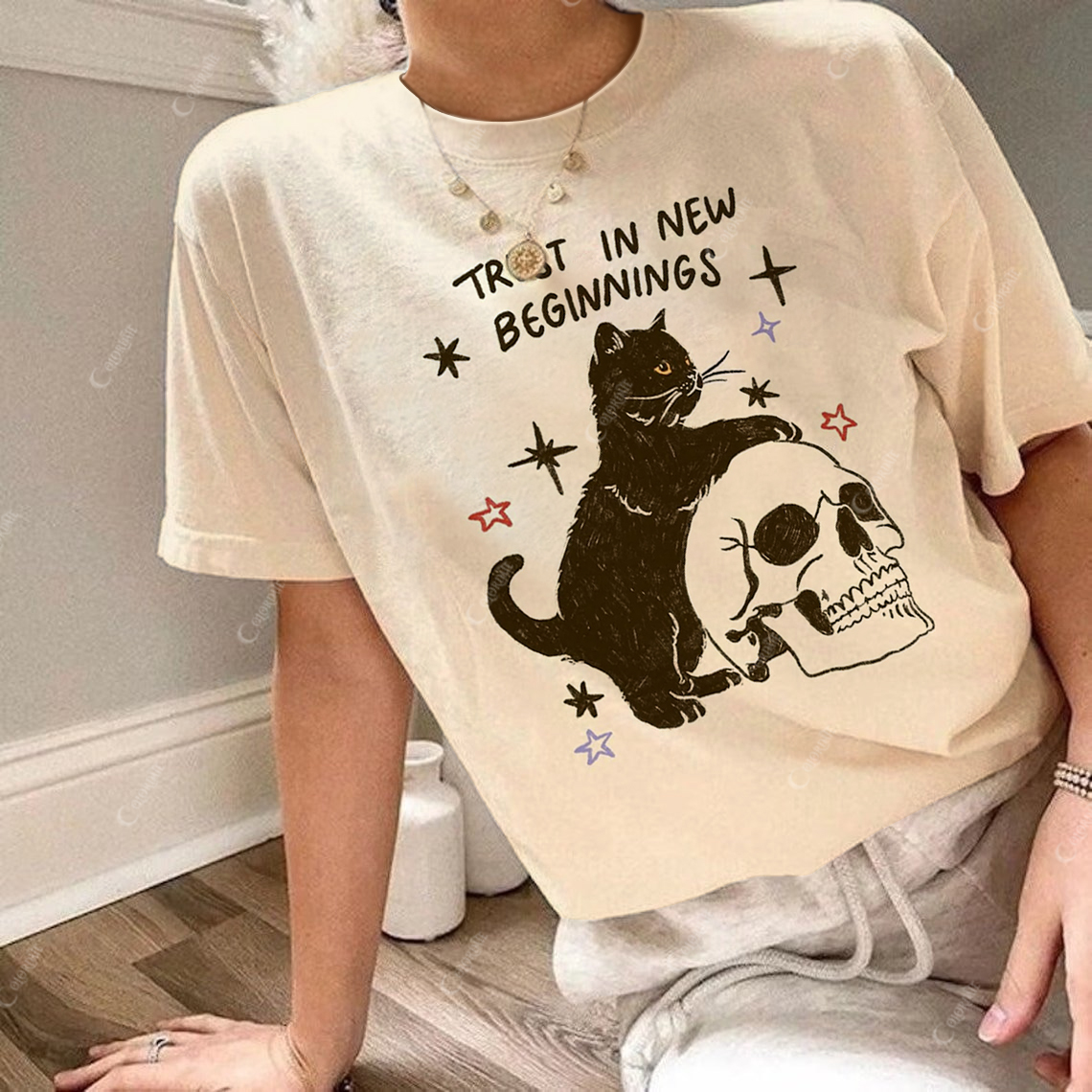 Women's New Beginnings Print Round Neck Short Sleeve Tee