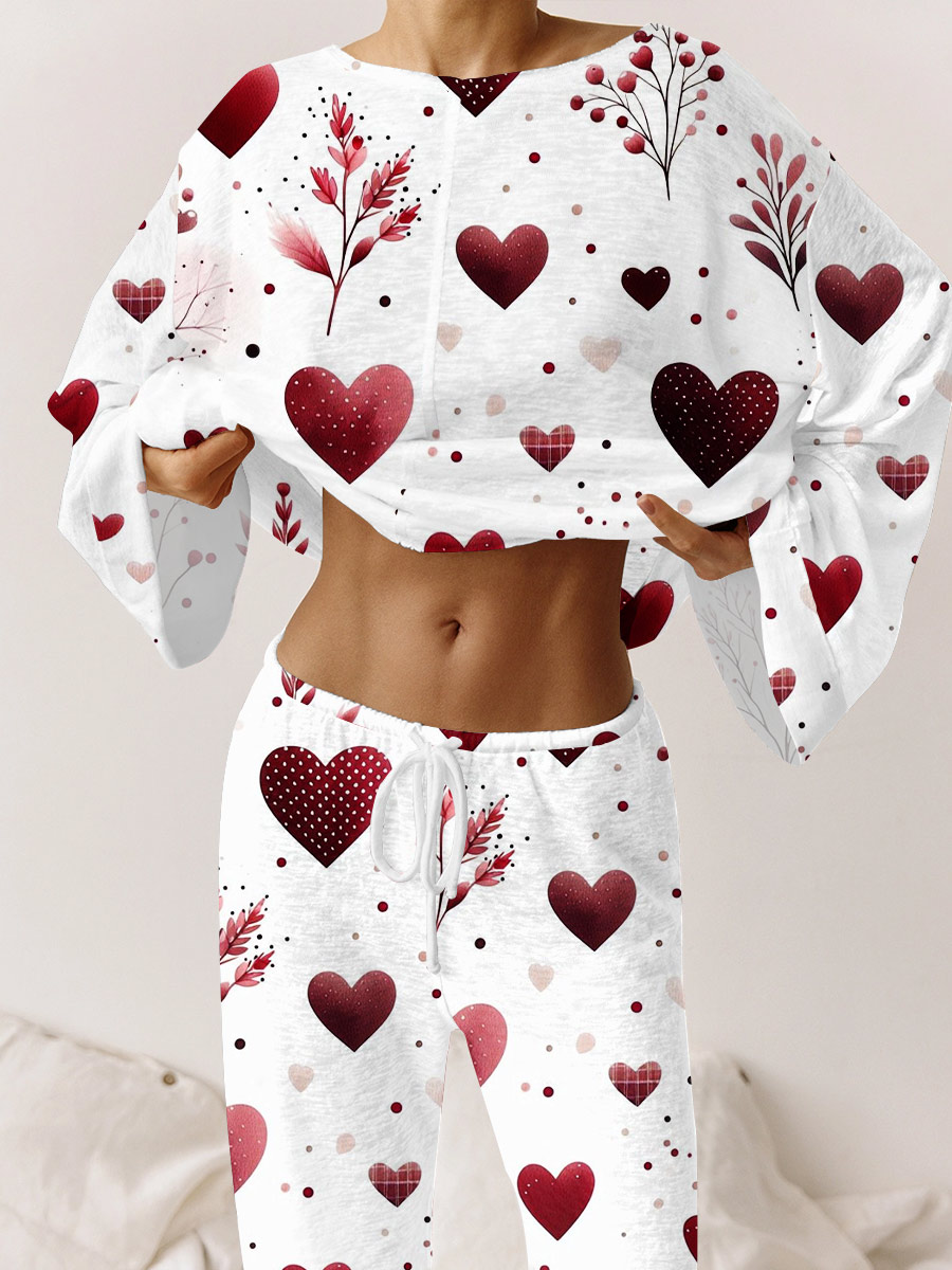 Women's Valentine's Day Heart Printed Long Sleeve Homewear Set