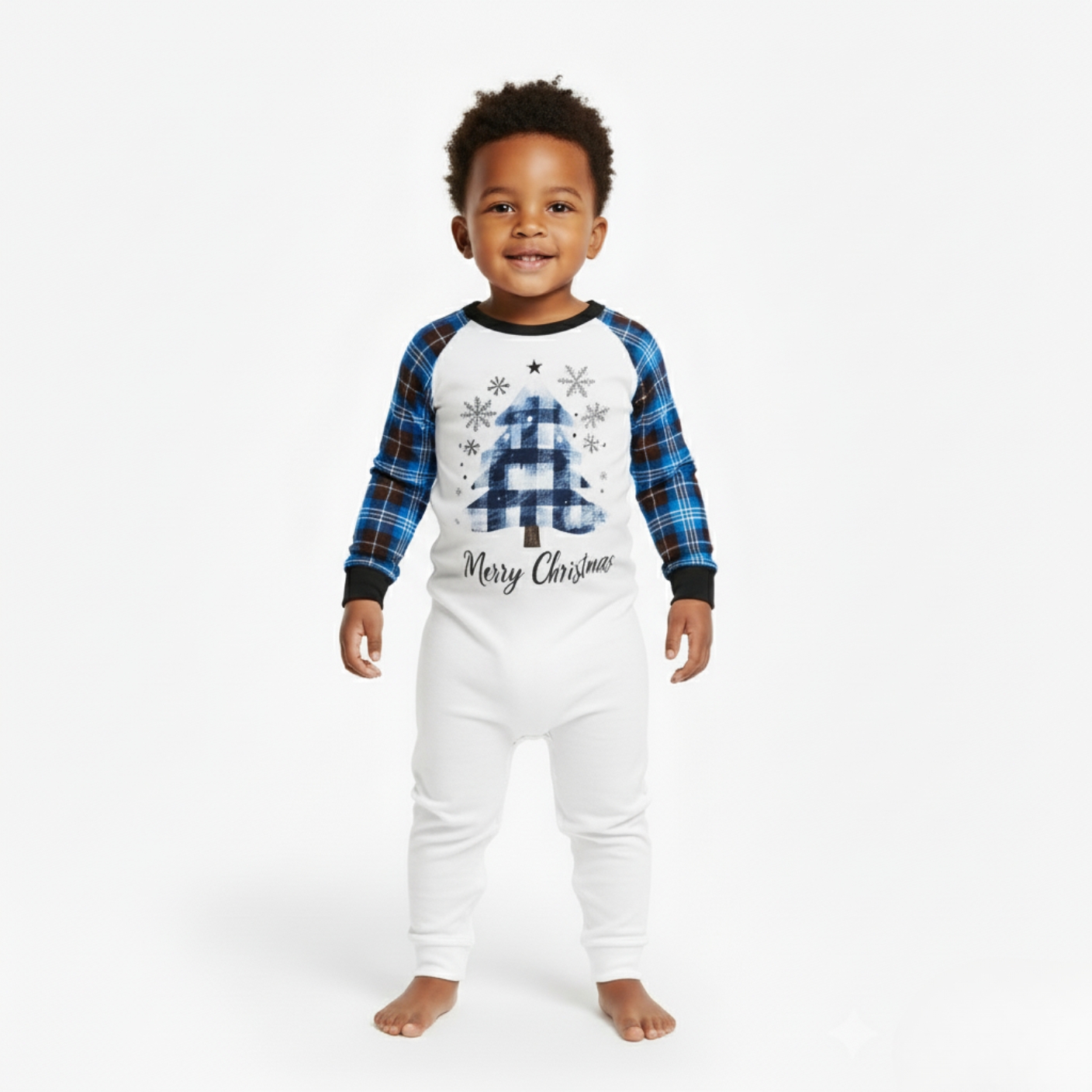 Merry Christmas Plaid Pajama Set with Snowflake Design