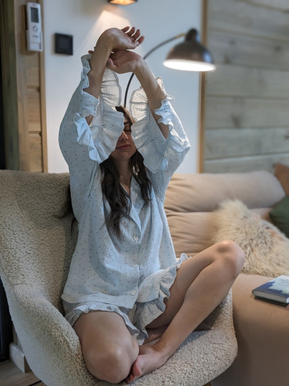 Women Cotton Pajamas Floral Pajama Set Shirt and Shorts Summer Homewear Sets