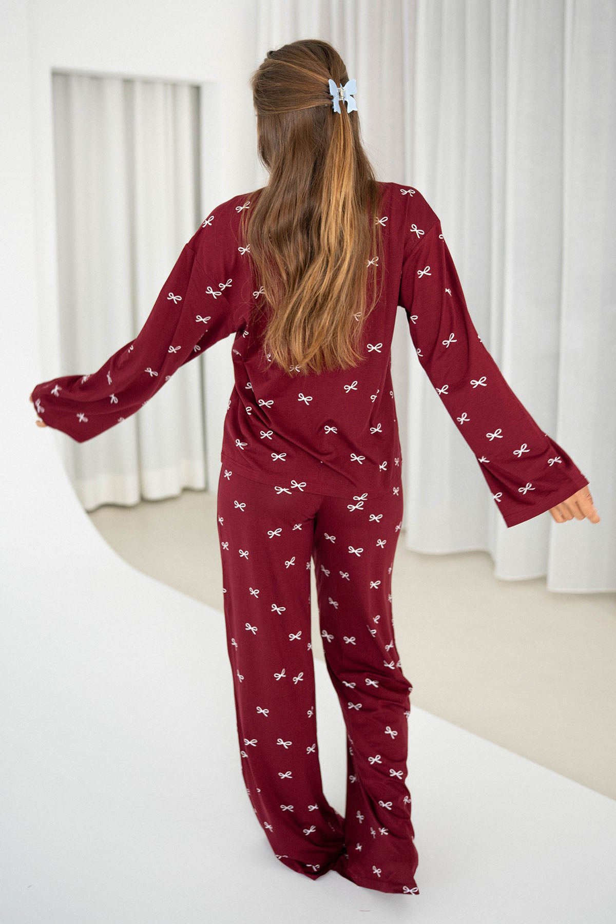 Bows Print Red Pajama Sleep Set