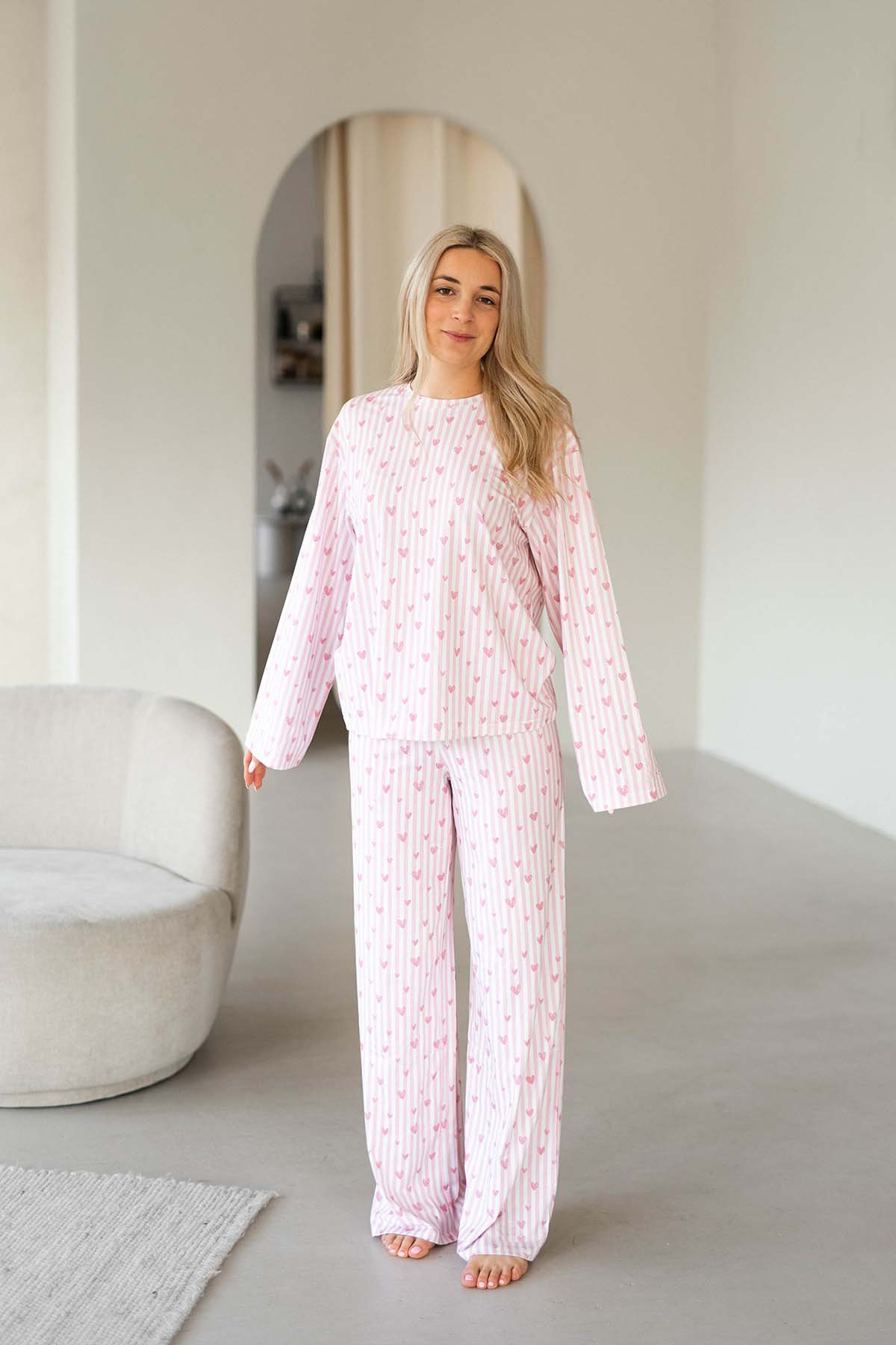 Hearts Print Pink Pajama Loungewear Sleep Set