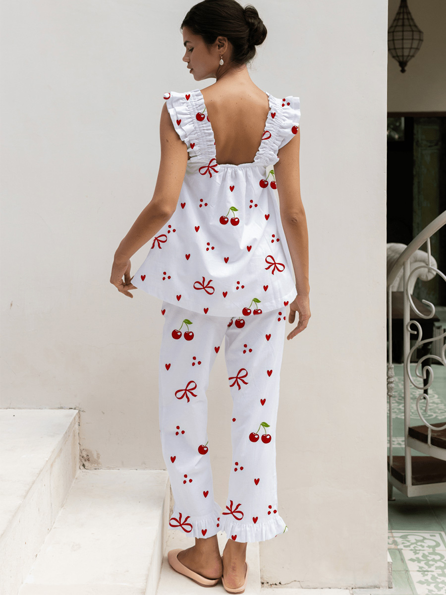 Multicolor Geometric Circle Print Short Tank Top Pajama Set