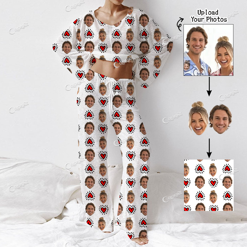 Addcustom Your Photos Women's Long Sleeve Cotton Homewear Set