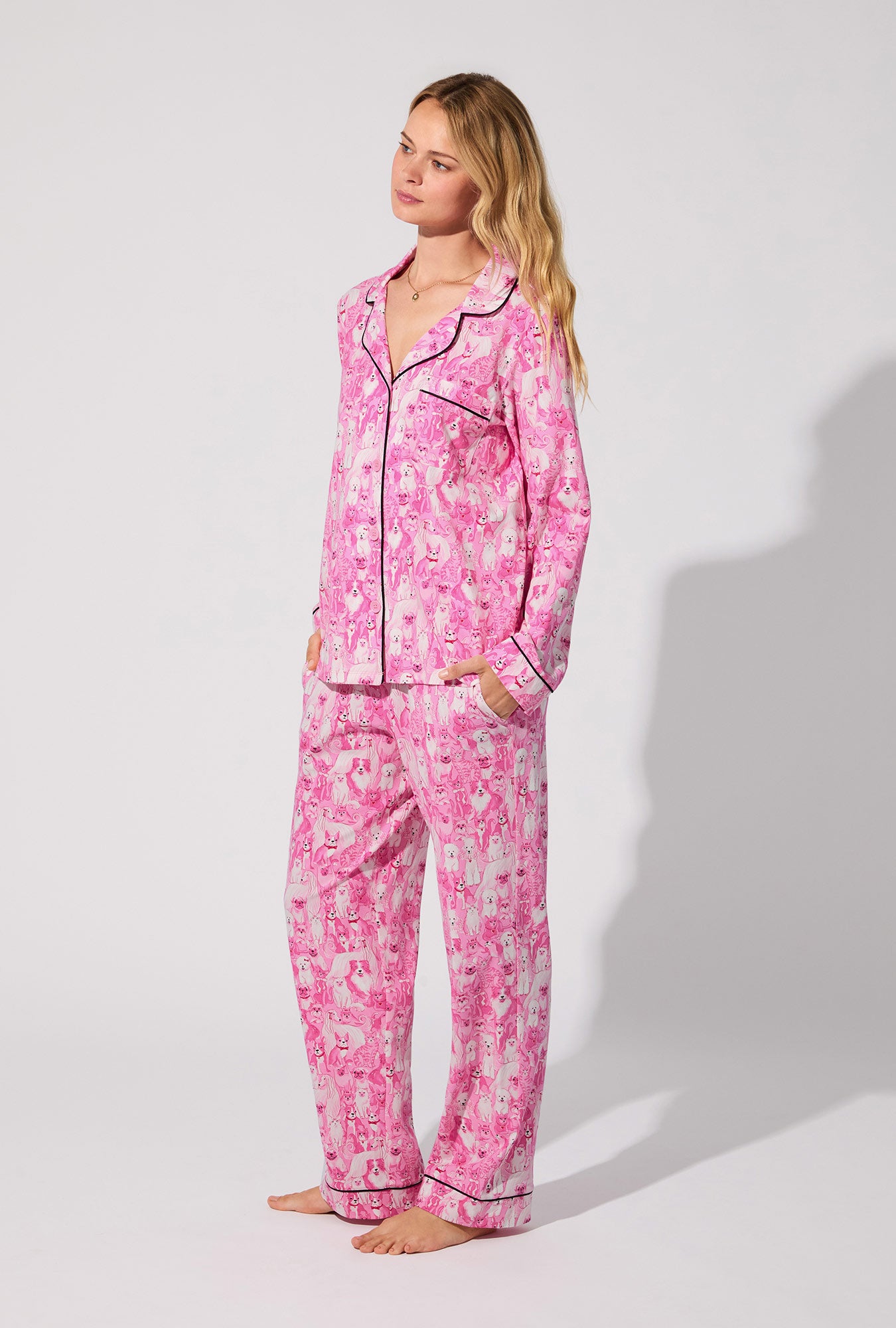 Paw-fectly Pink Long Sleeve Classic Satin PJ Set