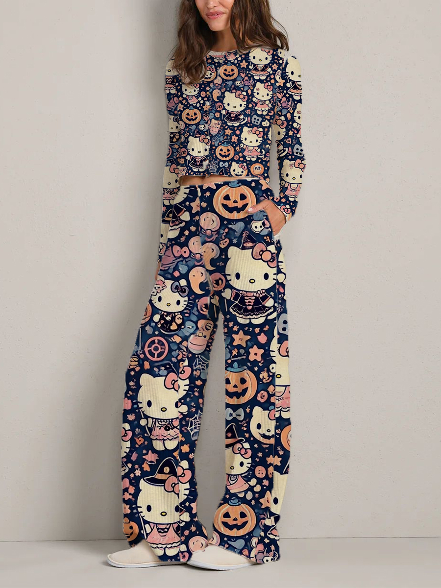 Colordate Women's Hello Kitty Halloween Print Long Sleeve Suit