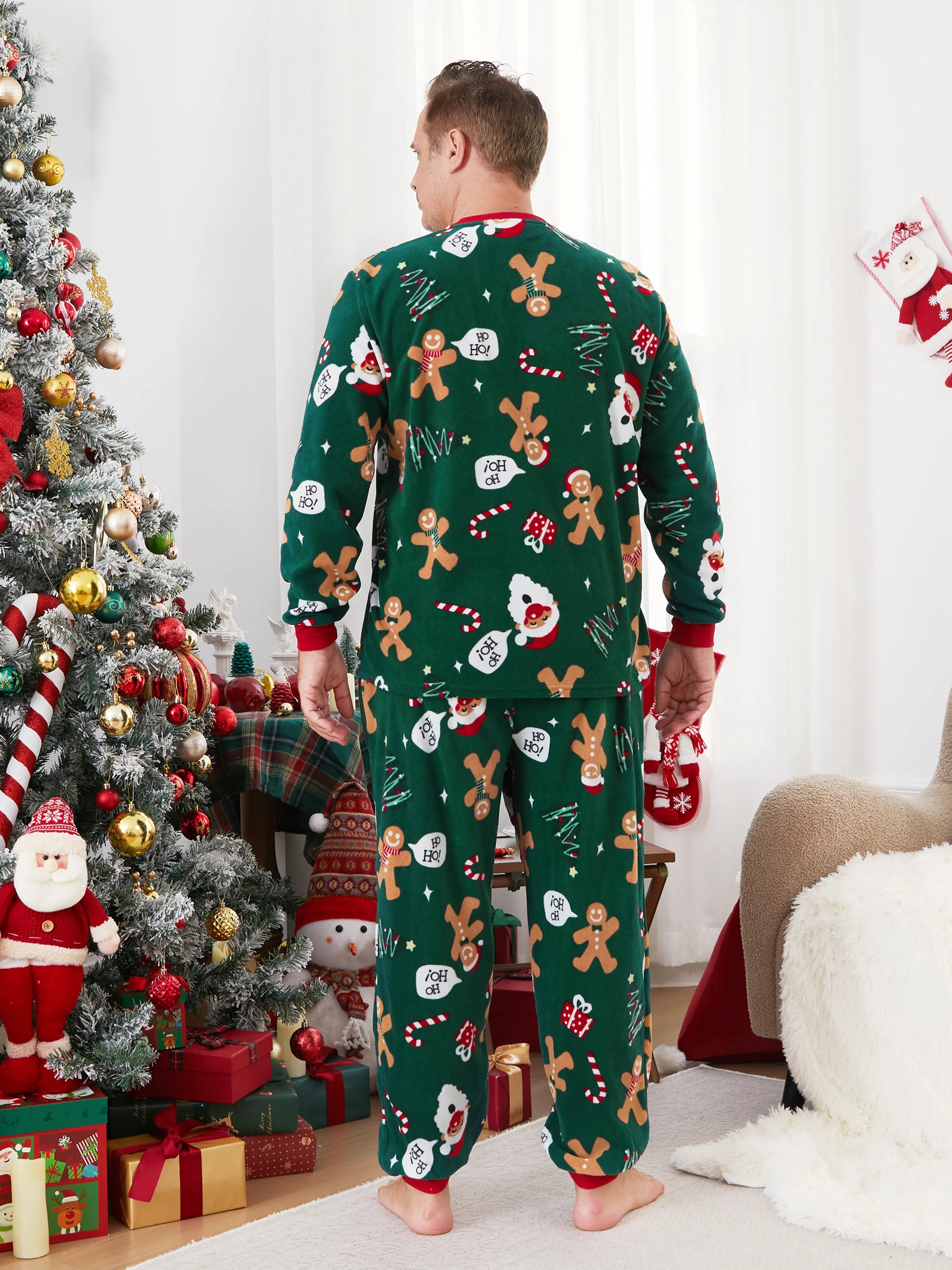 Christmas Pajamas Family Matching Fleece Gingerbread Man Long Sleeves Pajamas Sets