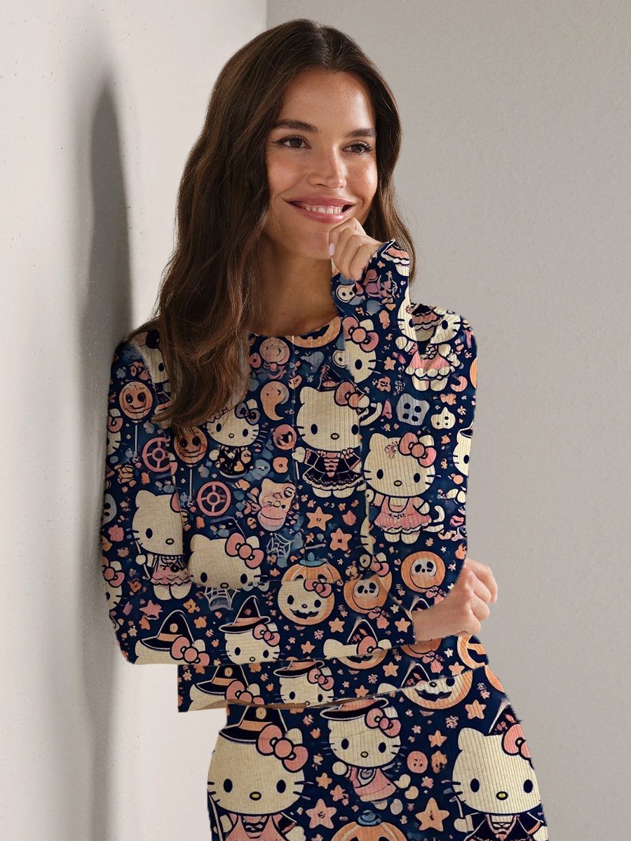 Colordate Women's Hello Kitty Halloween Print Long Sleeve Suit