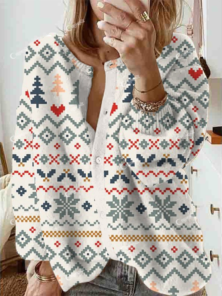 Women's Scandinavian Small Fresh Fair Isle Watercolor Print Cardigan