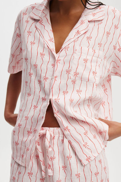 Bow Stripe Printed Shorts Pajama Set