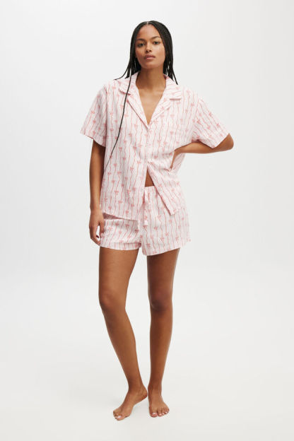 Bow Stripe Printed Shorts Pajama Set