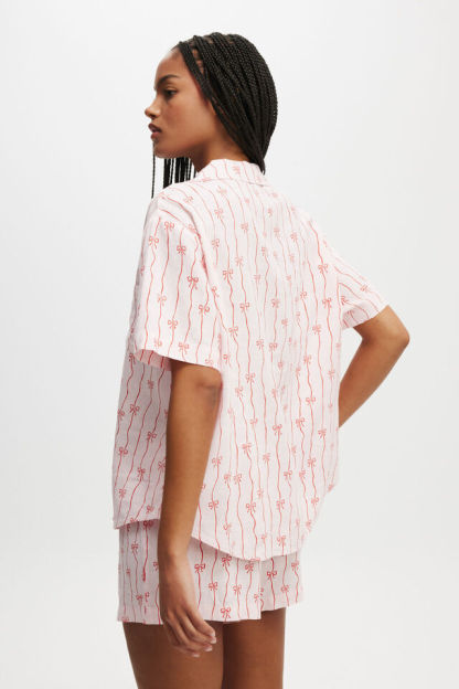 Bow Stripe Printed Shorts Pajama Set