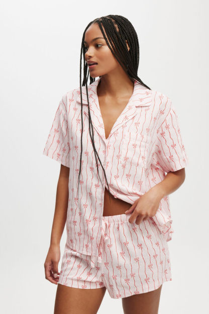 Bow Stripe Printed Shorts Pajama Set