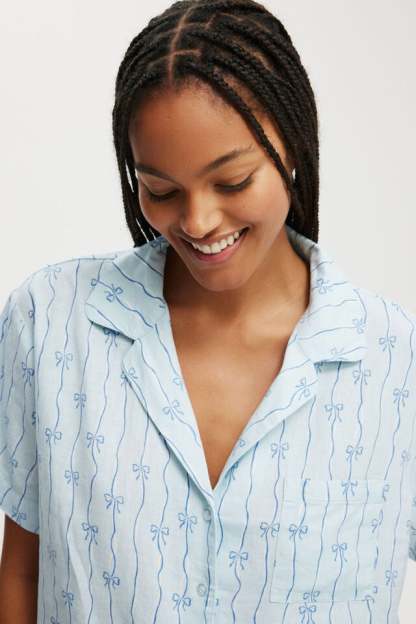 Bow Stripe Printed Shorts Pajama Set