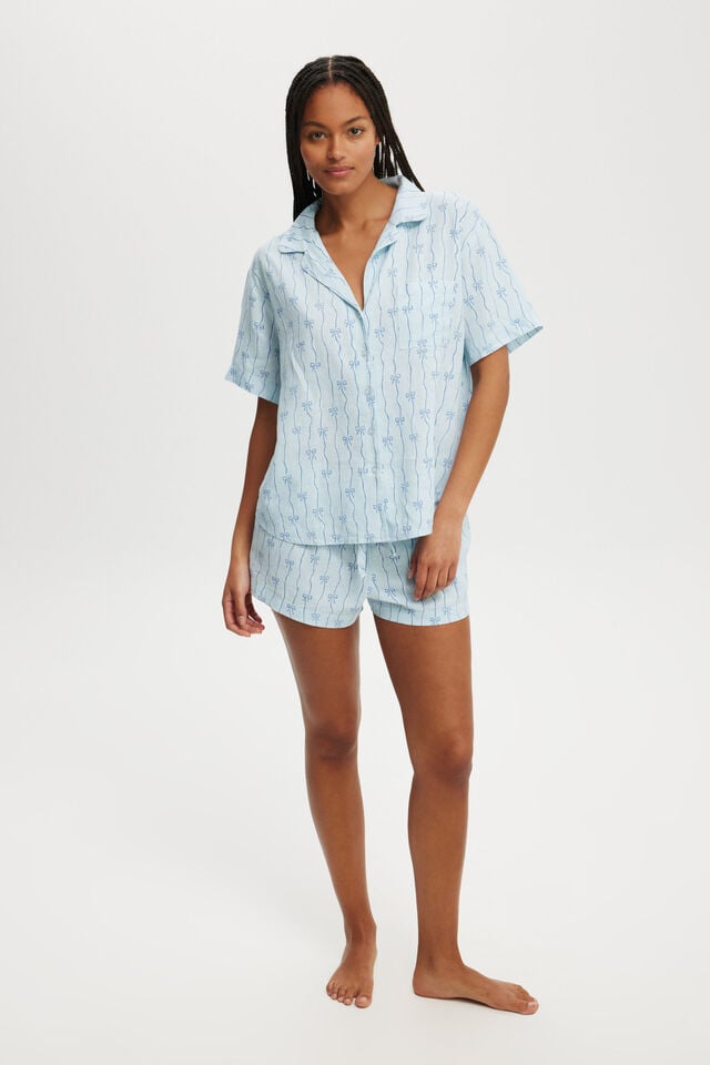 Bow Stripe Printed Shorts Pajama Set