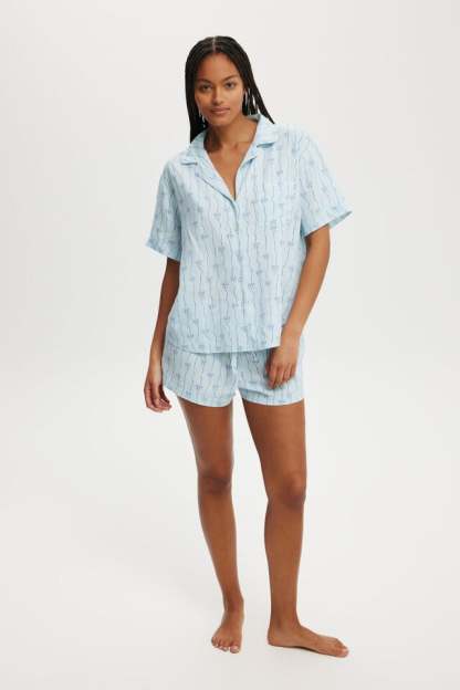 Bow Stripe Printed Shorts Pajama Set