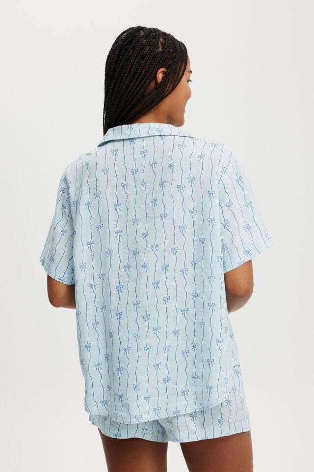 Bow Stripe Printed Shorts Pajama Set