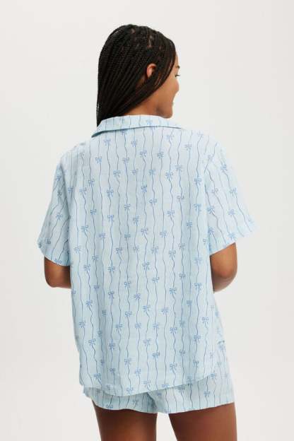 Bow Stripe Printed Shorts Pajama Set