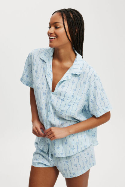 Bow Stripe Printed Shorts Pajama Set