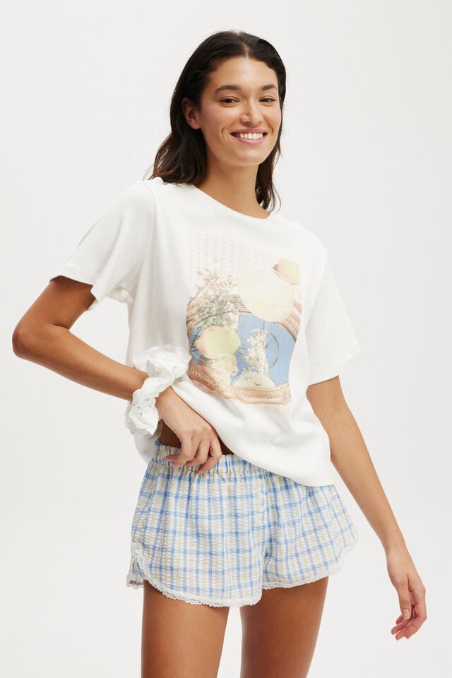 Women's Lemon Afternoon Print Round Neck Short Sleeve Tee