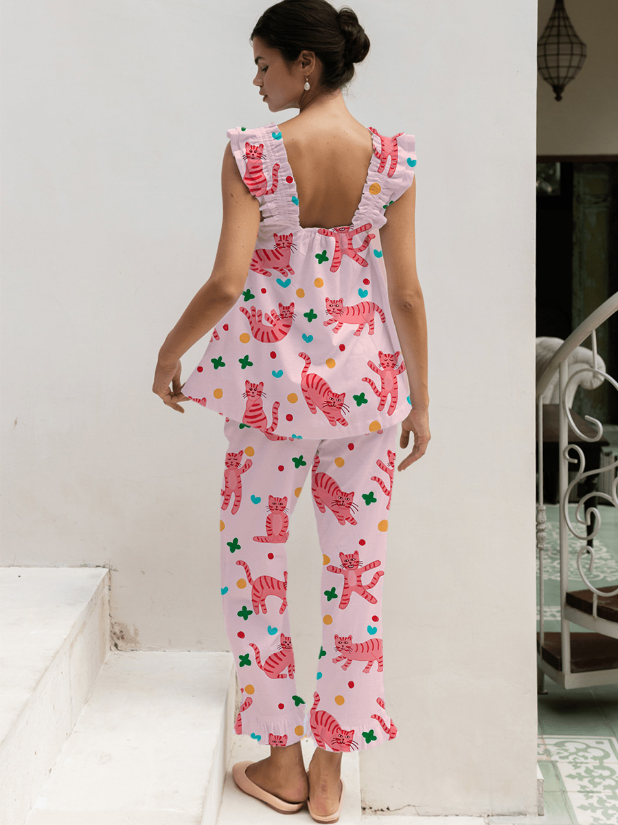 Cute CatTank Top Pajama Set