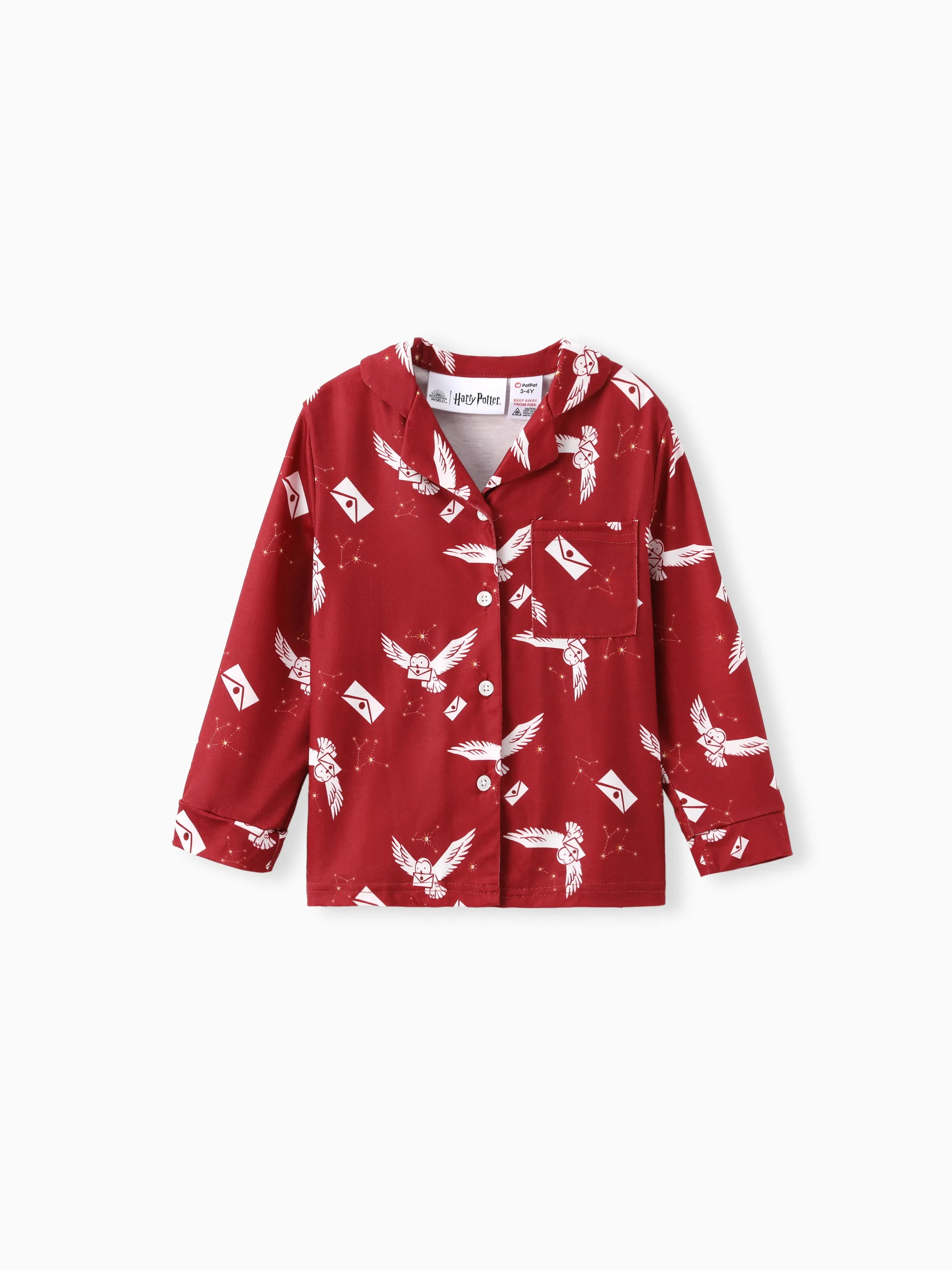 Harry Potter Family Matching 2pcs Christmas Owl Pattern Lapel Long-sleeve Pajamas Set (Flame Resistant) MultiColour