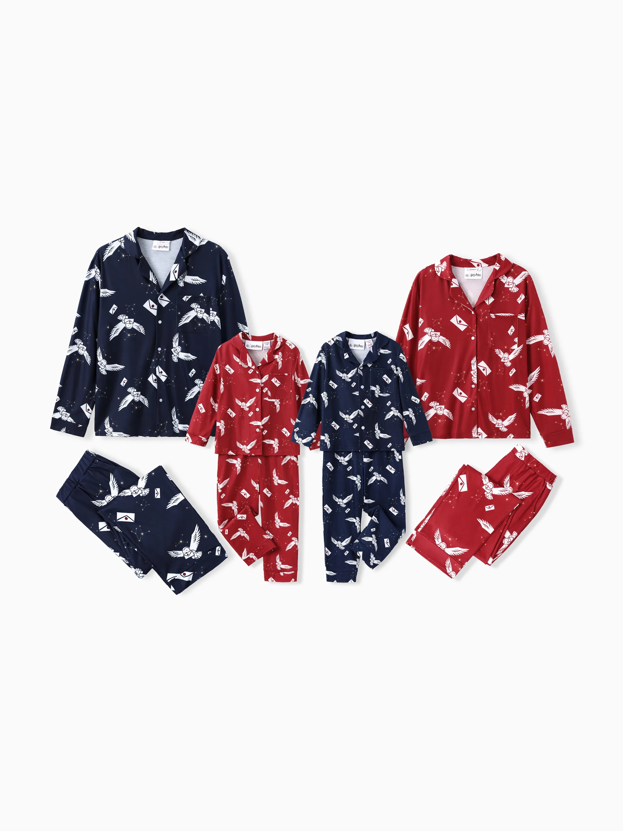 Harry Potter Family Matching 2pcs Christmas Owl Pattern Lapel Long-sleeve Pajamas Set (Flame Resistant) MultiColour