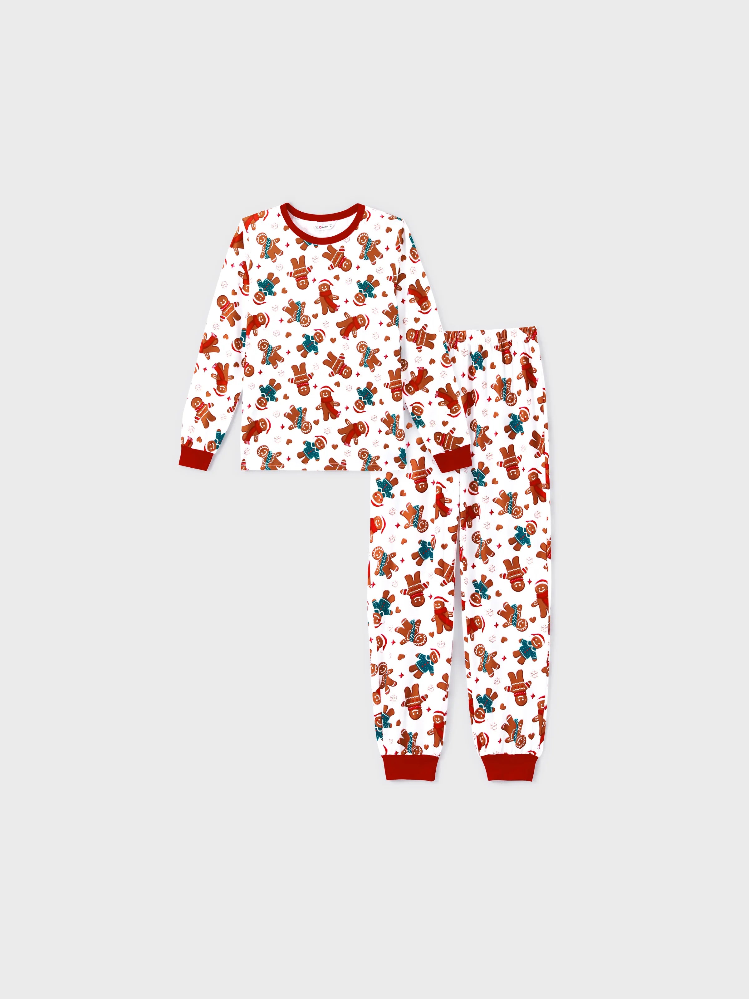 Christmas Family Matching Cartoon Gingerbread Man Allover Print Pajamas Sets
