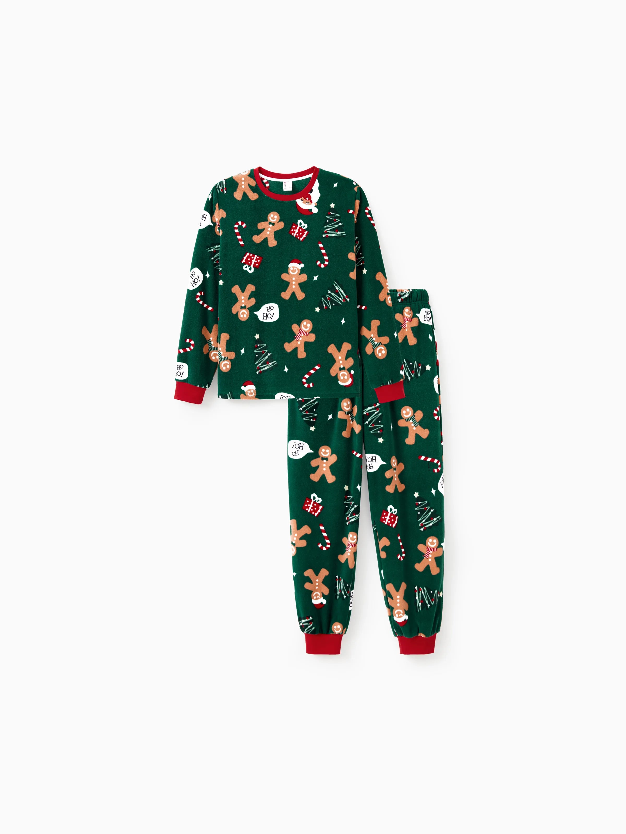 Christmas Pajamas Family Matching Fleece Gingerbread Man Long Sleeves Pajamas Sets