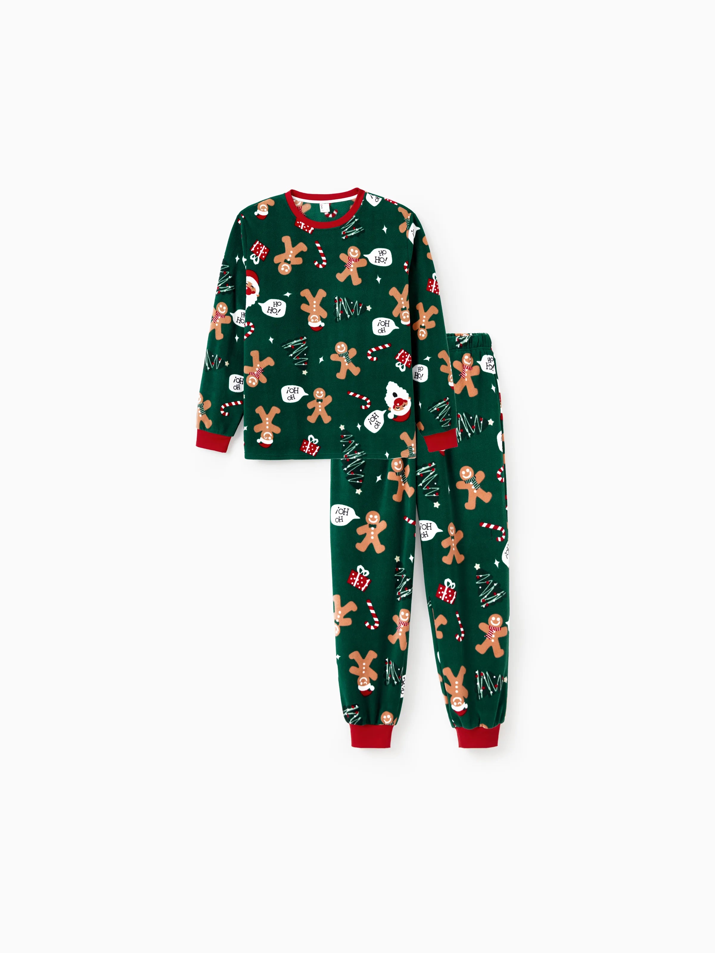 Christmas Pajamas Family Matching Fleece Gingerbread Man Long Sleeves Pajamas Sets