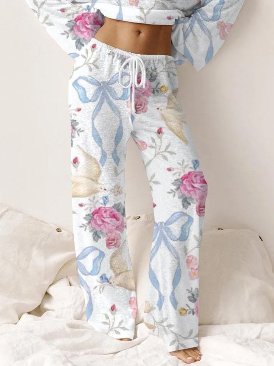 Ladies Pink Rose, Dove & Bow Lucky Loungewear Set