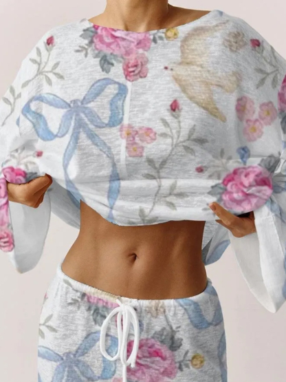 Ladies Pink Rose, Dove & Bow Lucky Loungewear Set