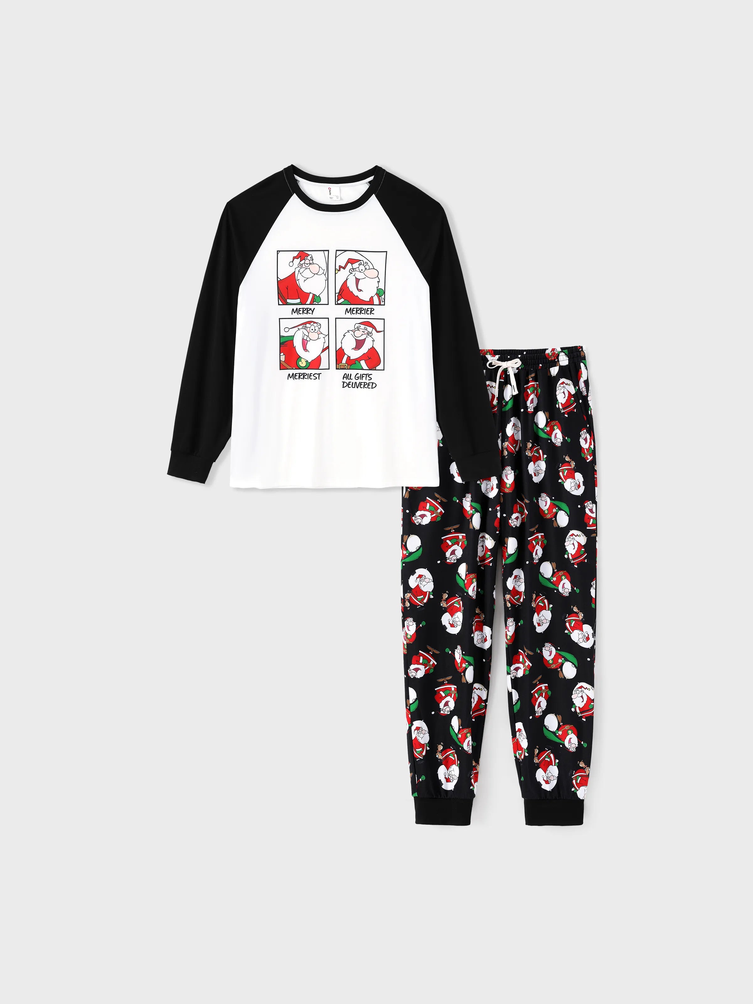 Christmas Matching Family Pajamas Set Christmas Santa Print Black and White PJS