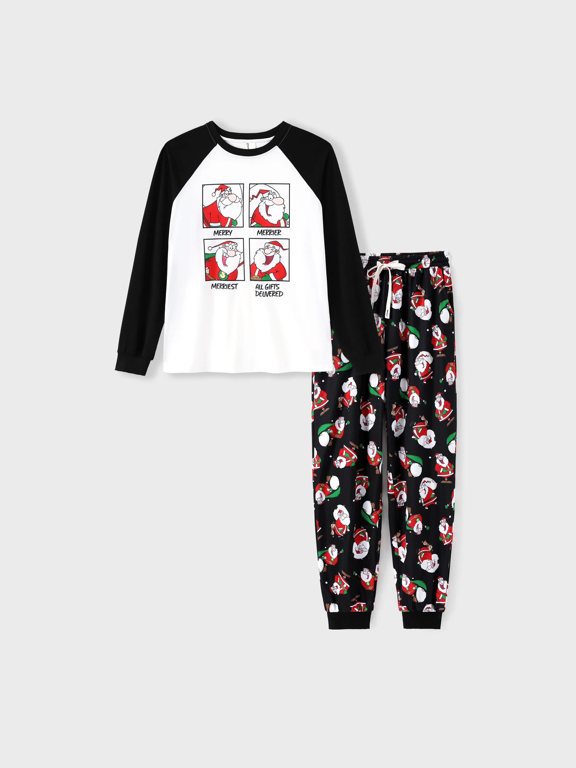 Christmas Matching Family Pajamas Set Christmas Santa Print Black and White PJS