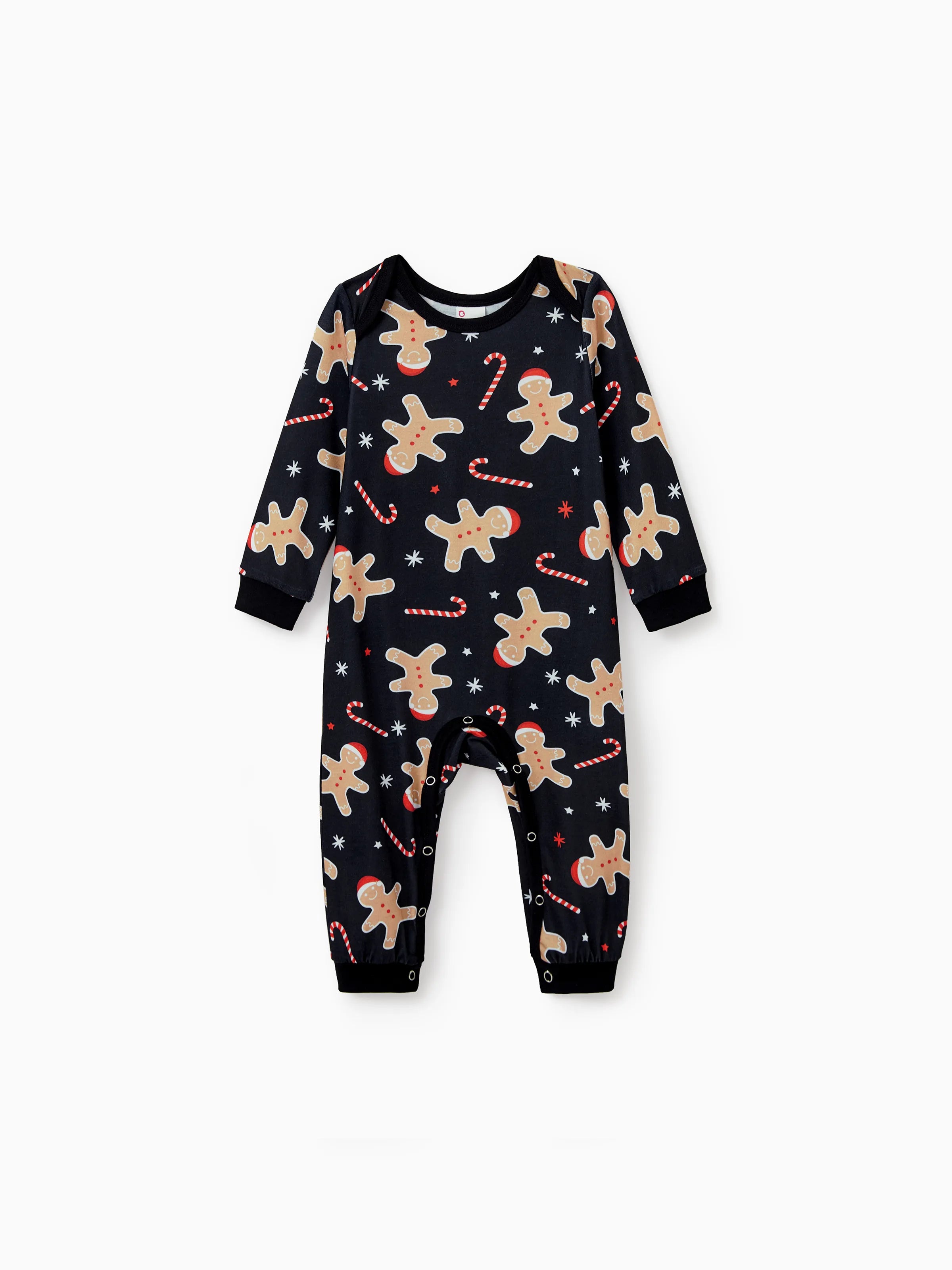 Christmas Matching Family Pajamas Set Gingerbread Print Black PJS