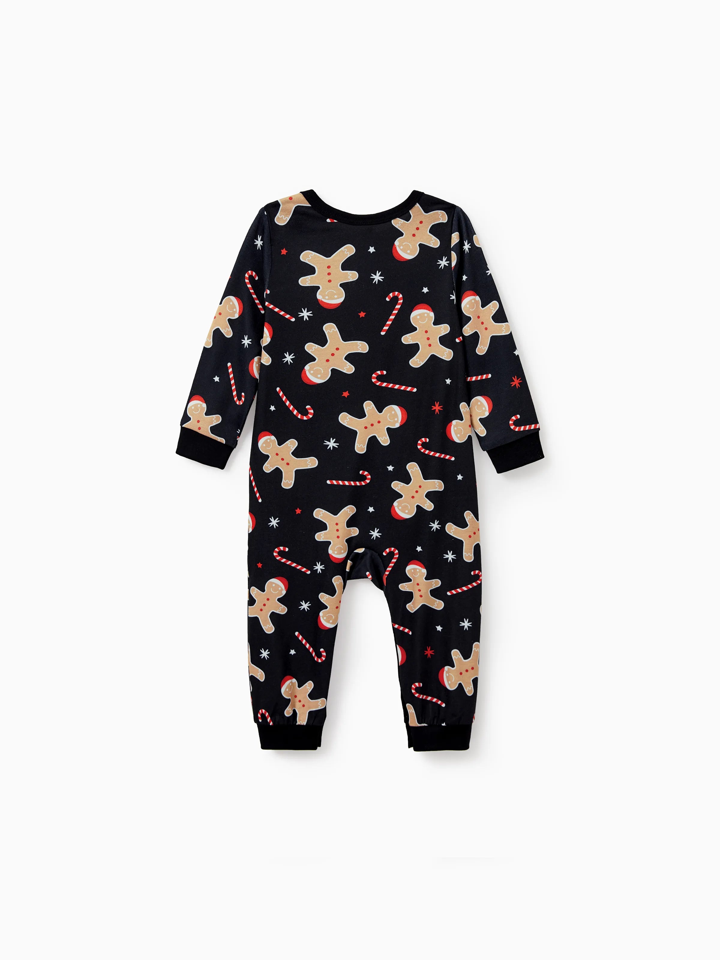 Christmas Matching Family Pajamas Set Gingerbread Print Black PJS