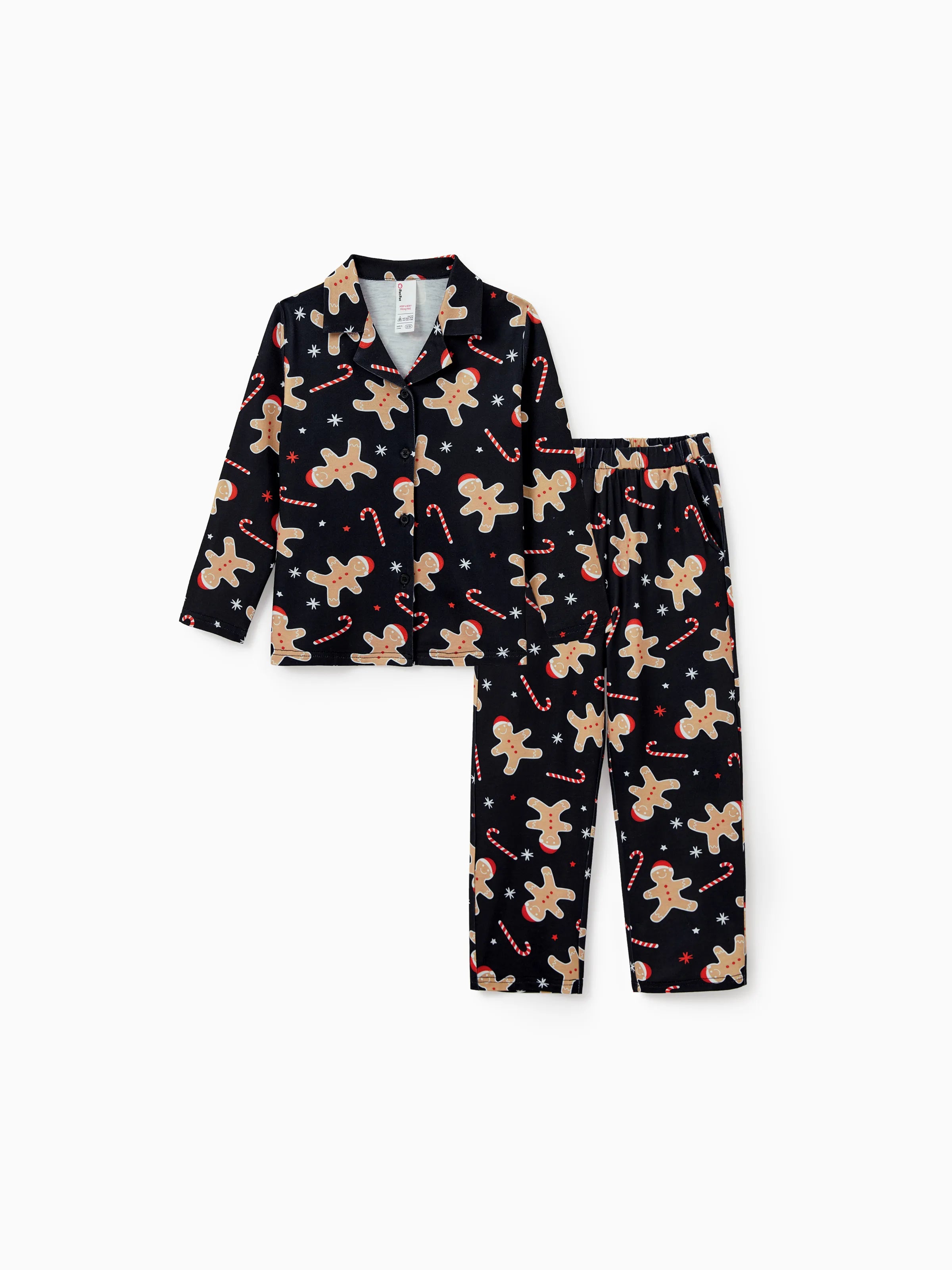 Christmas Matching Family Pajamas Set Gingerbread Print Black PJS