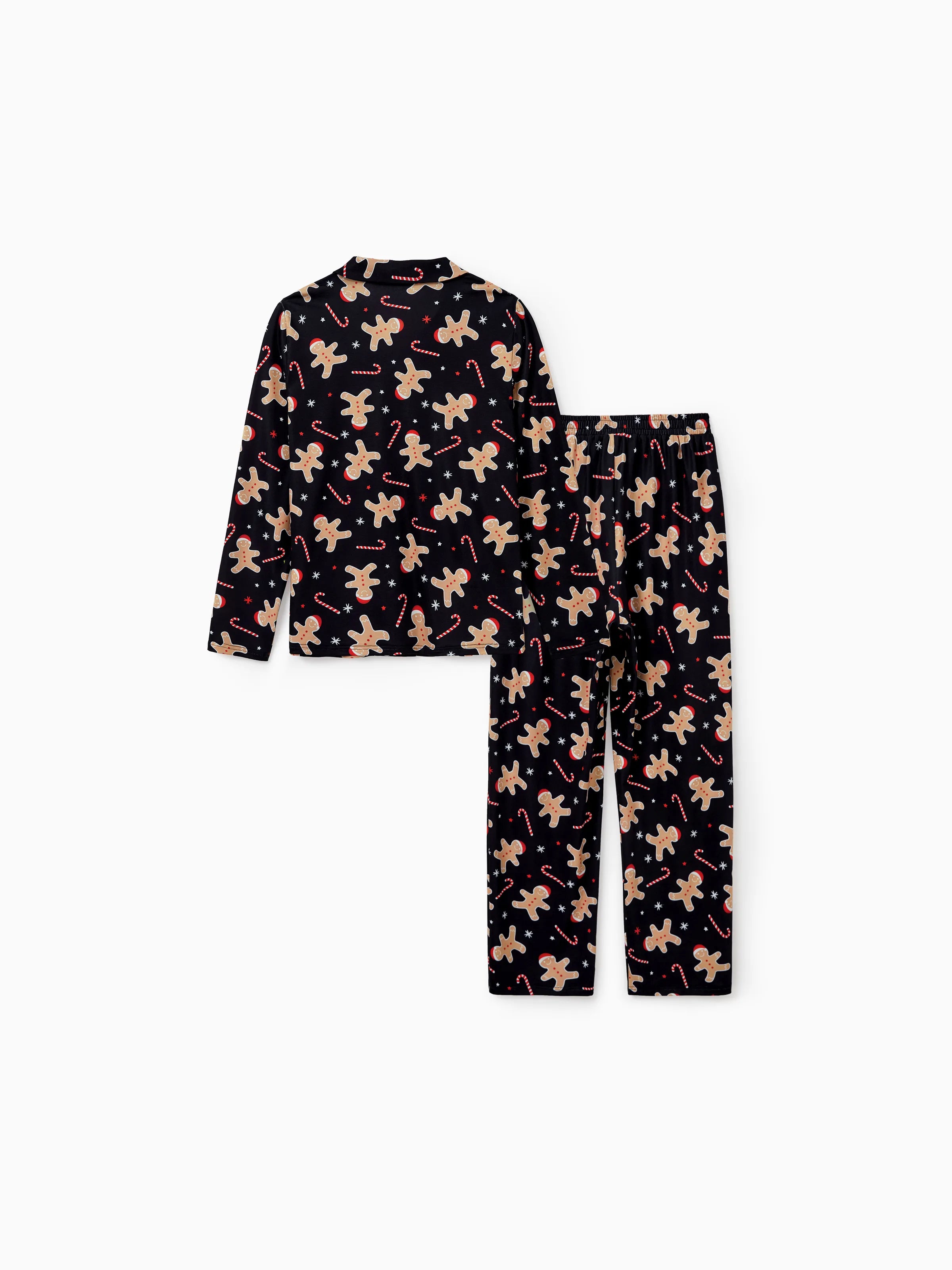 Christmas Matching Family Pajamas Set Gingerbread Print Black PJS